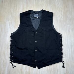 Pro Rider Leather Black Motorcycle Biker Grunge Snap Button Vest Men's Size 50